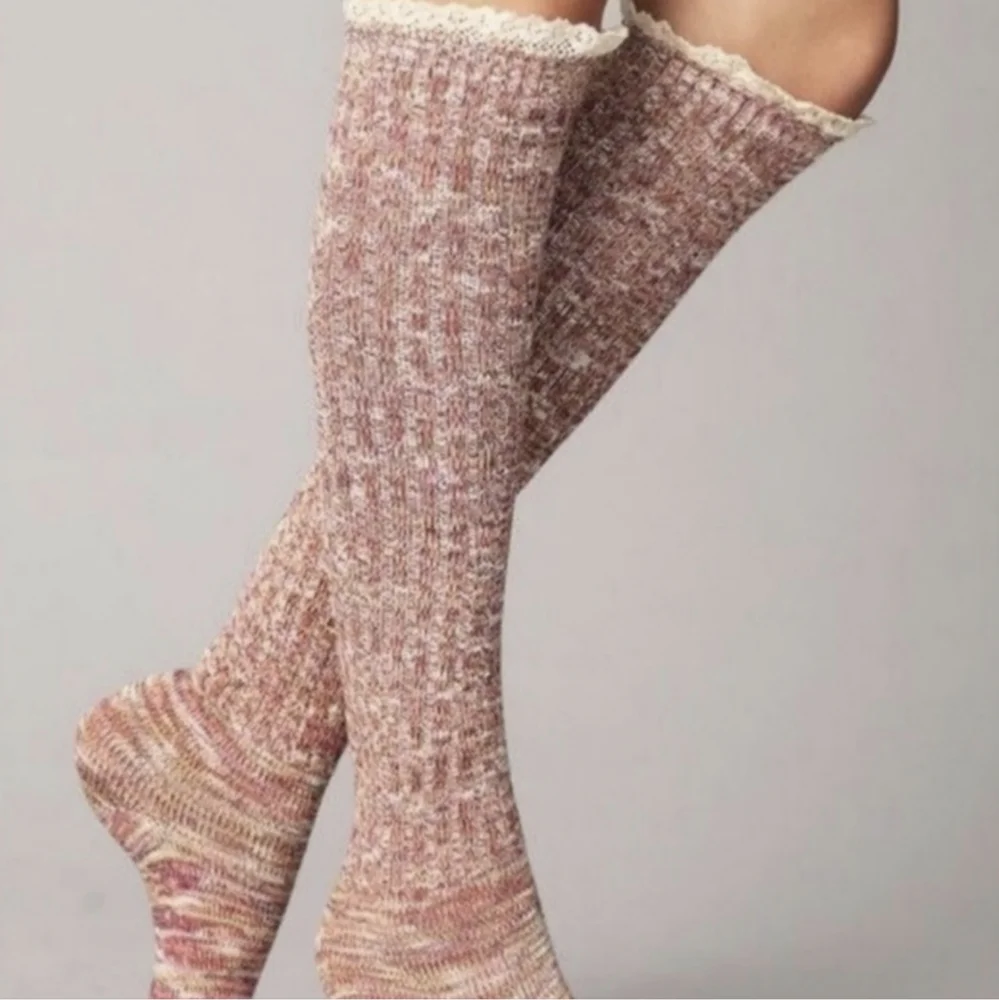 Stocking Stuffer! Last 2 Pairs! Beautiful Burgundy Socks w/Dainty Cream Trim